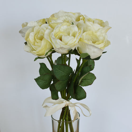 Rose Flower Bouquet - 7 heads full bud - Cream White