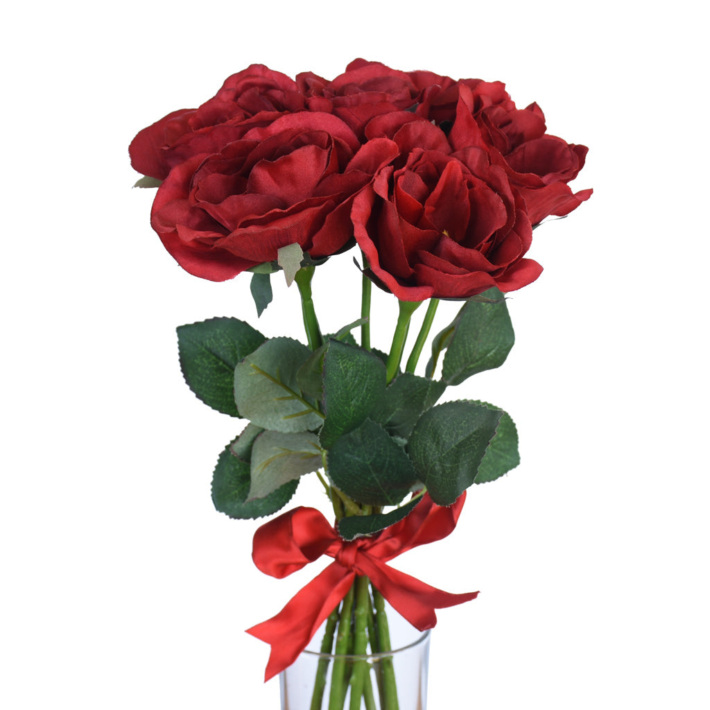 Rose Flower Bouquet - 7 heads full bud - Red