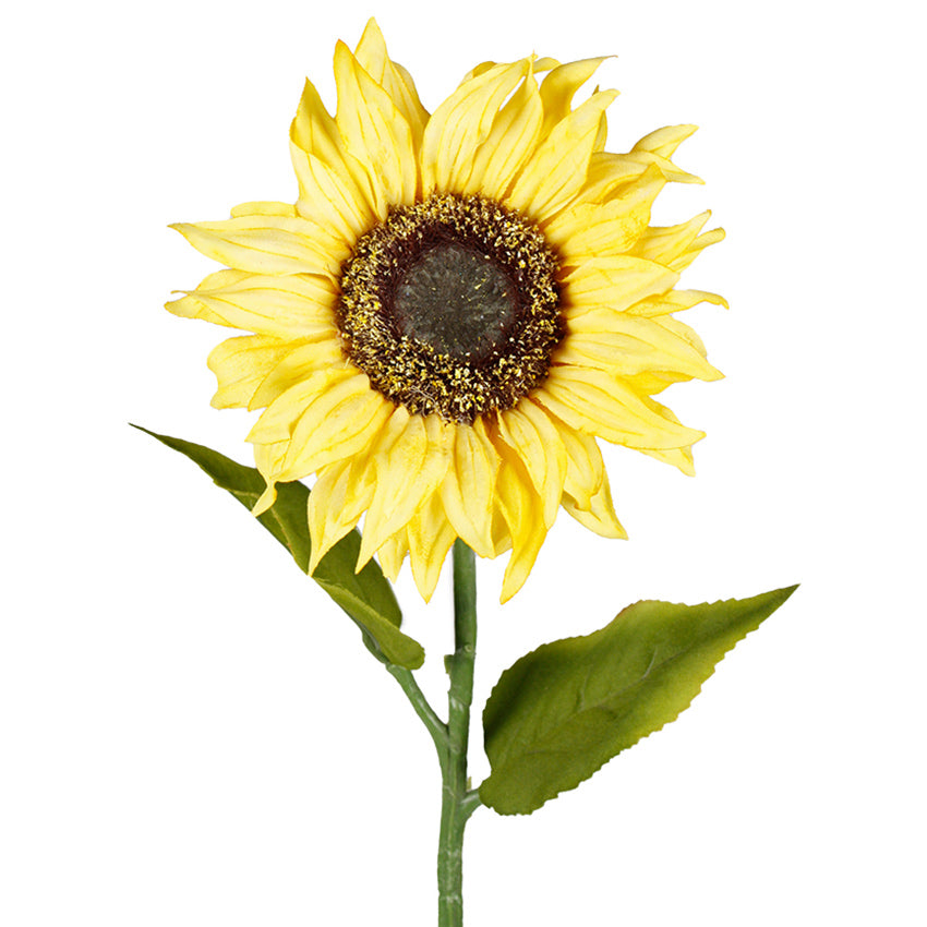 Close-up of single artificial sunflower from decorflowers.co.nz