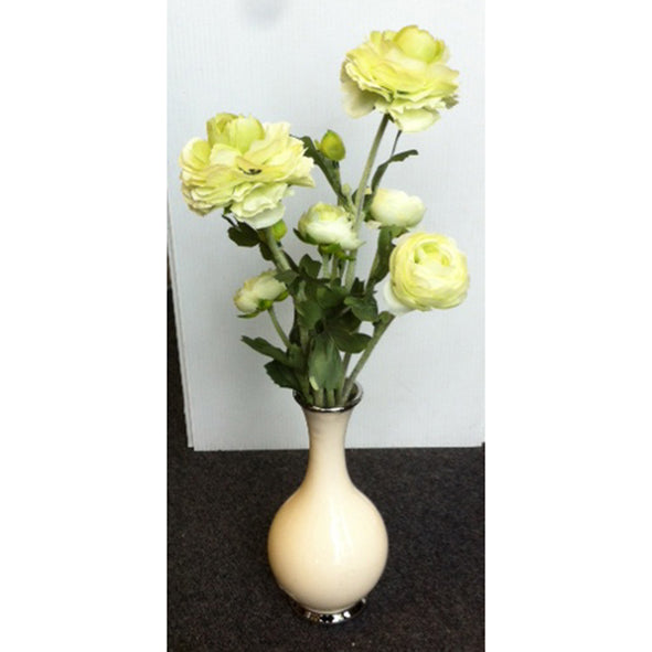 Arrangement using cream artificial Buttercup flowers from decorflowers.co.nz