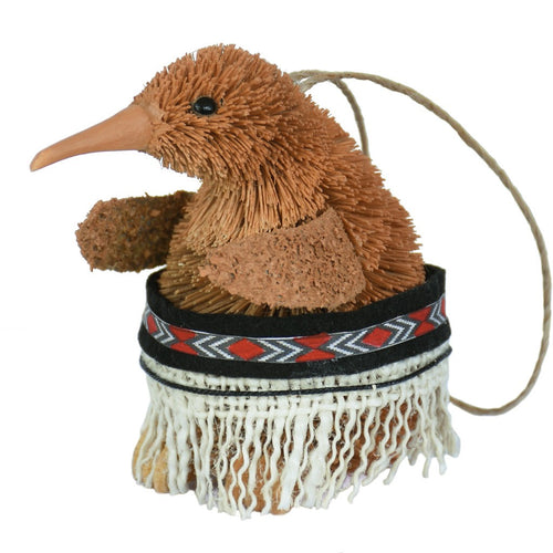 Small Kiwi decoration wearing a maori piupiu (skirt) available from Decorflowers.co.nz