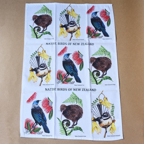 Native Birds of New Zealand souvenir tea towel from Decorflowers.co.nz