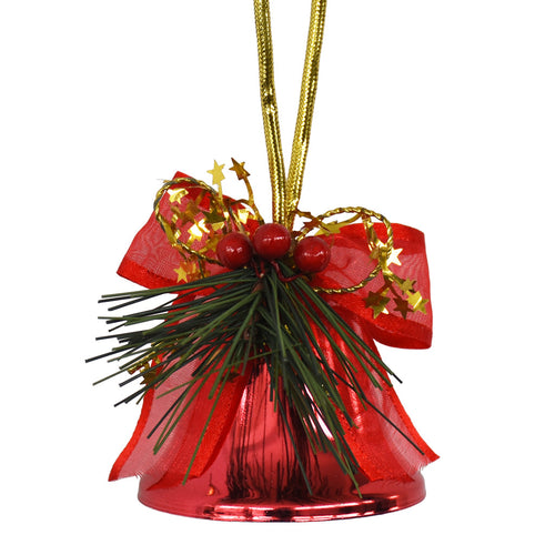 Christmas Bell with Pine & Bow - Red