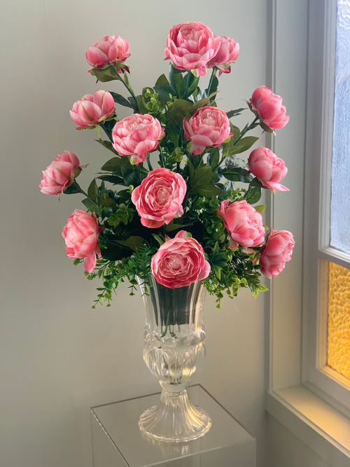 Vase of artificial pink peony flowers from decorflowers.co.nz