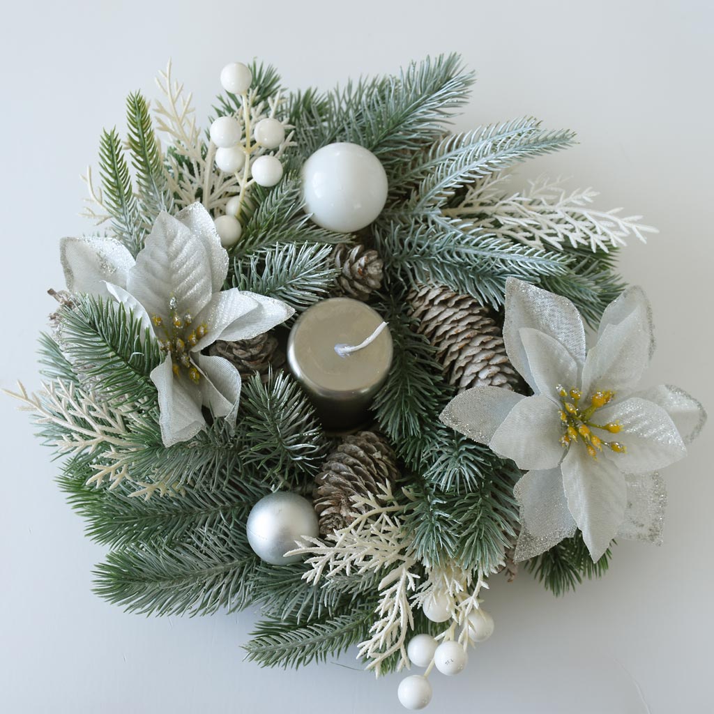 Table Centre Piece - Frosted pine wreath