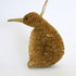 Decorative Bristle Kiwi bird ornament with glittery gold finish on a white background
