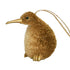 Decorative Bristle Kiwi bird ornament with glittery gold finish on a white background