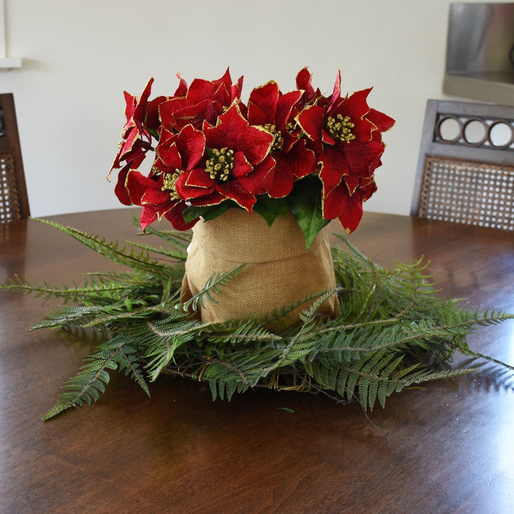 Poinsettia Bush, Large - Red with Gold Trim - Box Lot Deal (6)