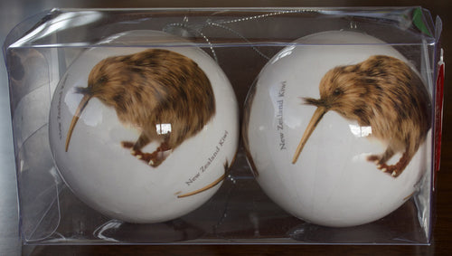 NZ Bird Baubles - Kiwi - Classic White (Box of Two)
