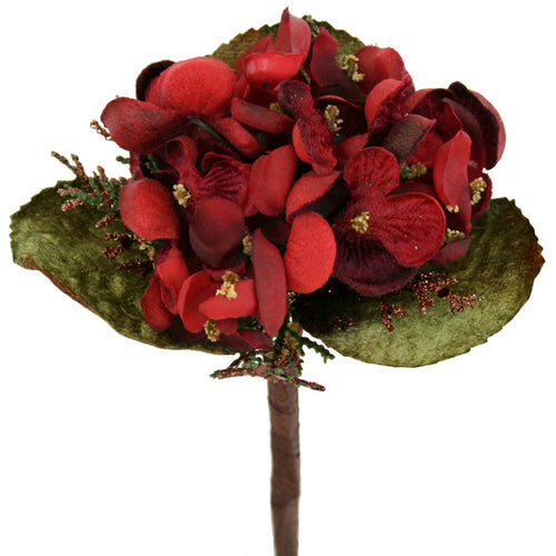 Pick - Christmas Hydrangea Pick - Burgundy/Red