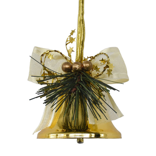 Christmas Bell with Pine & Bow - Gold