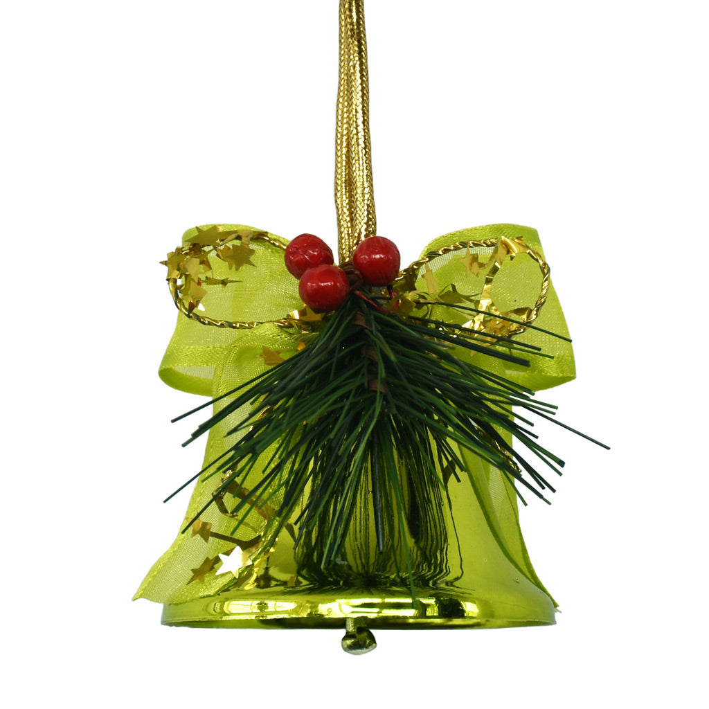 Christmas Bell with Pine & Bow - Green