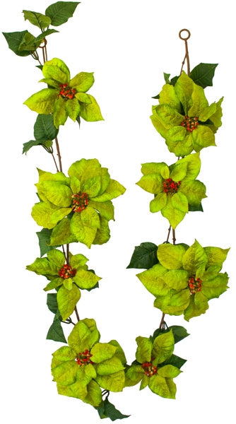 Garland - Poinsettia Flowers - Christmas Green - 6ft