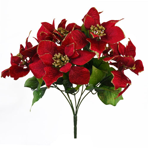 Poinsettia Bush, Large - Red with Gold Trim