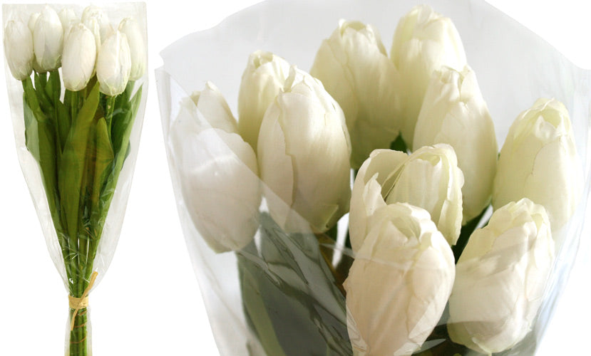 Tulip Presentation Bouquets with cello wrap - White - Box Lot Deal (4)
